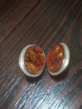 STERLING SILVER Vtg Abalone Gorgeous Clip On Earrings